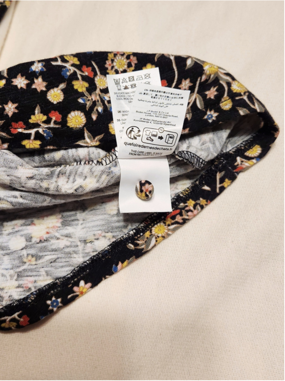 Boden Wildflower Paisley Cinch Waist Jersey Knit Mini Dress Black/Yellow 2 - Picture 9 of 10
